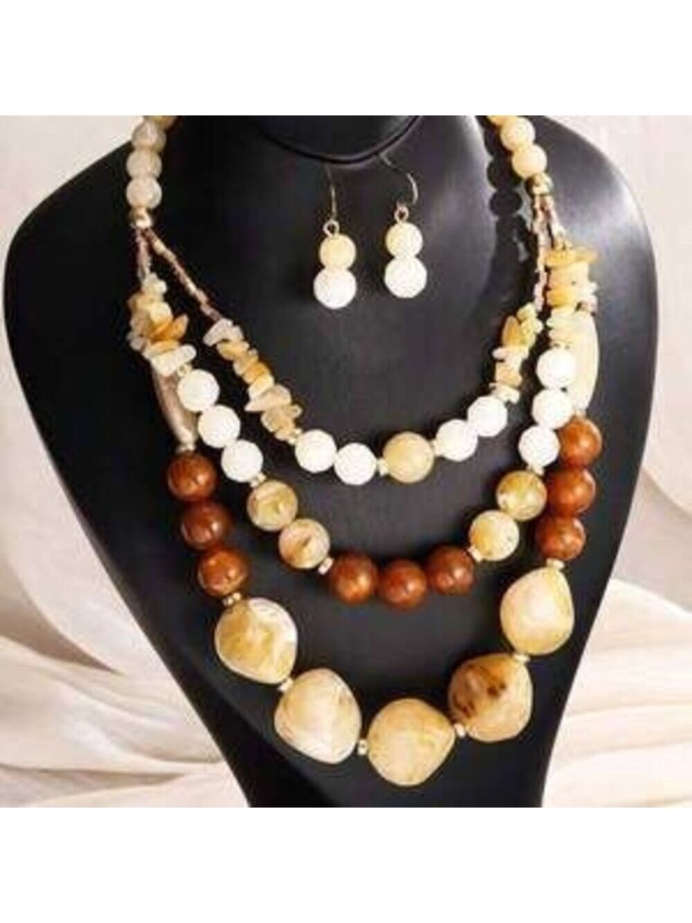 3 Pieces Statement Two Colour Beaded Layereded Collar Chain Earrings Y2K Dainty - Picture 2 of 2